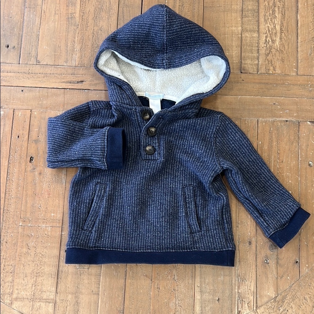 Janie and Jack navy quarter button Sherpa hoodie sweatshirt